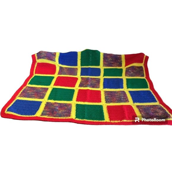 Handmade Crocheted Granny Square Afghan Sofa Throw Retro - Picture 1 of 6